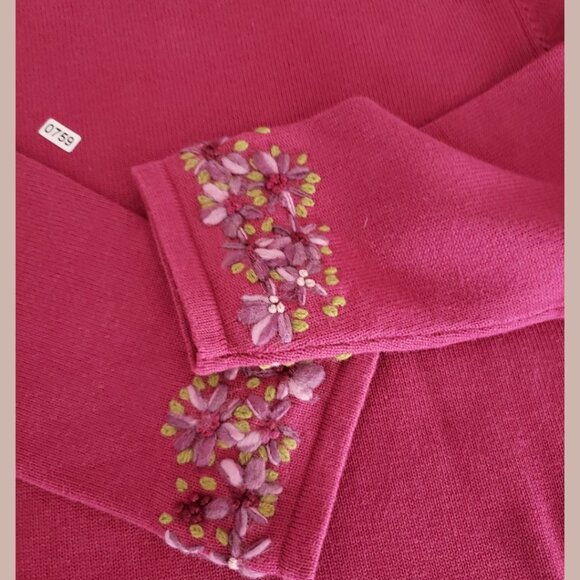 Ann Taylor Womens Embroidered Floral Knit Sweater fuschia Large - Picture 7 of 9